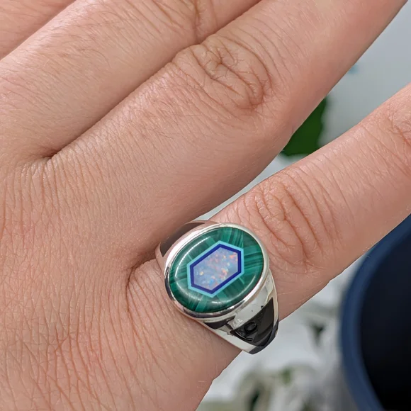 Whitney Kelly 925 Silver Malachite Opal Ring Sz 5.75 - Picture 6 of 17